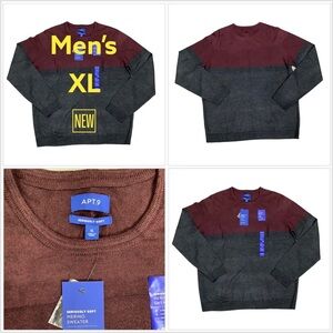 Men's Apt. 9 XL 46 - 48 Crewneck Sweater Marble Burgundy Black Merino Wool NWT